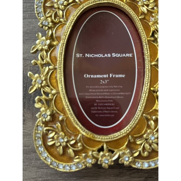 ST. Nicholas Square Enamel Gold Ornament Frame 4x3" Ornate Floral Rhinestones - Picture 4 of 7